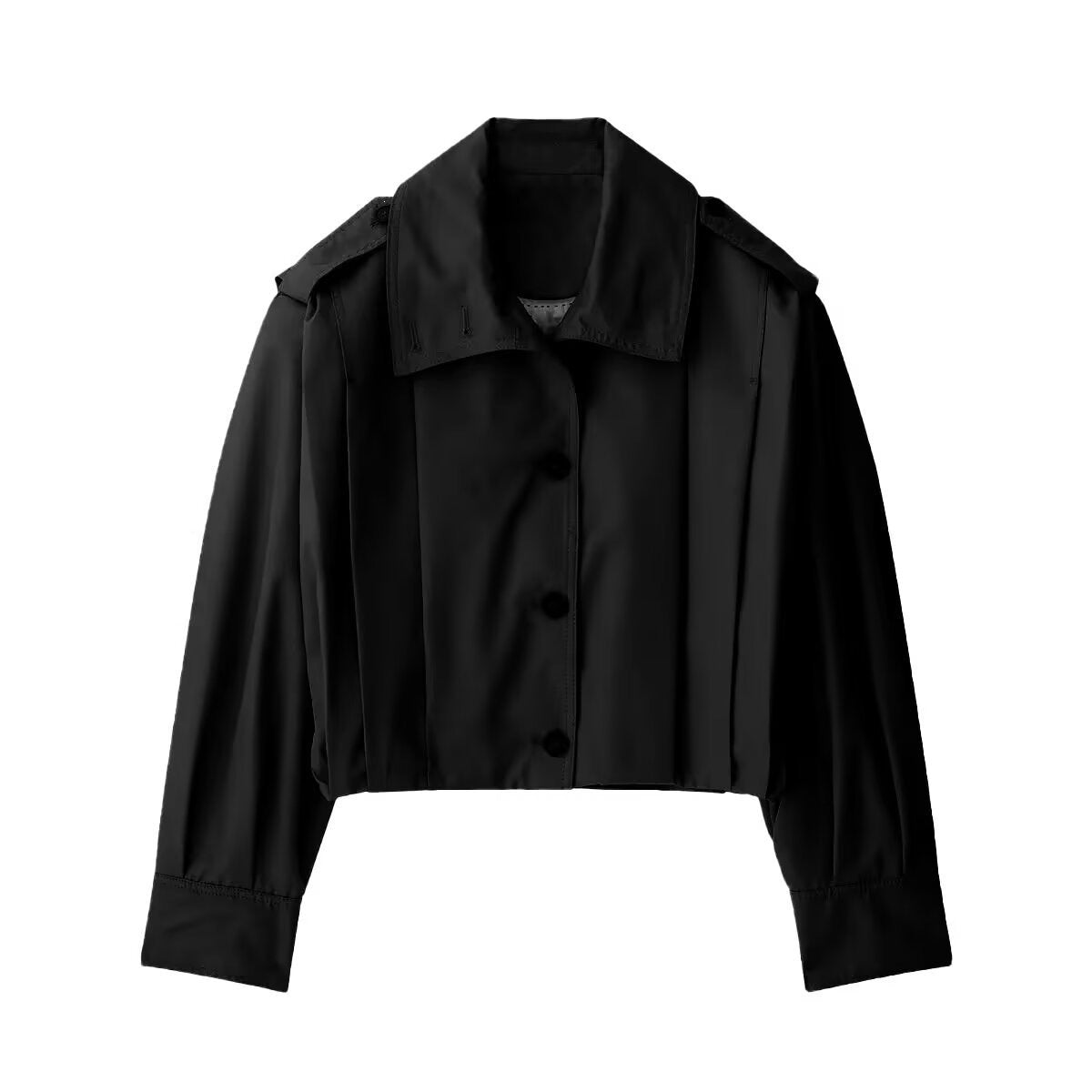 Ladies Short-Cut Trench Blouson Jacket with Pleats and Epaulettes Chichicherry