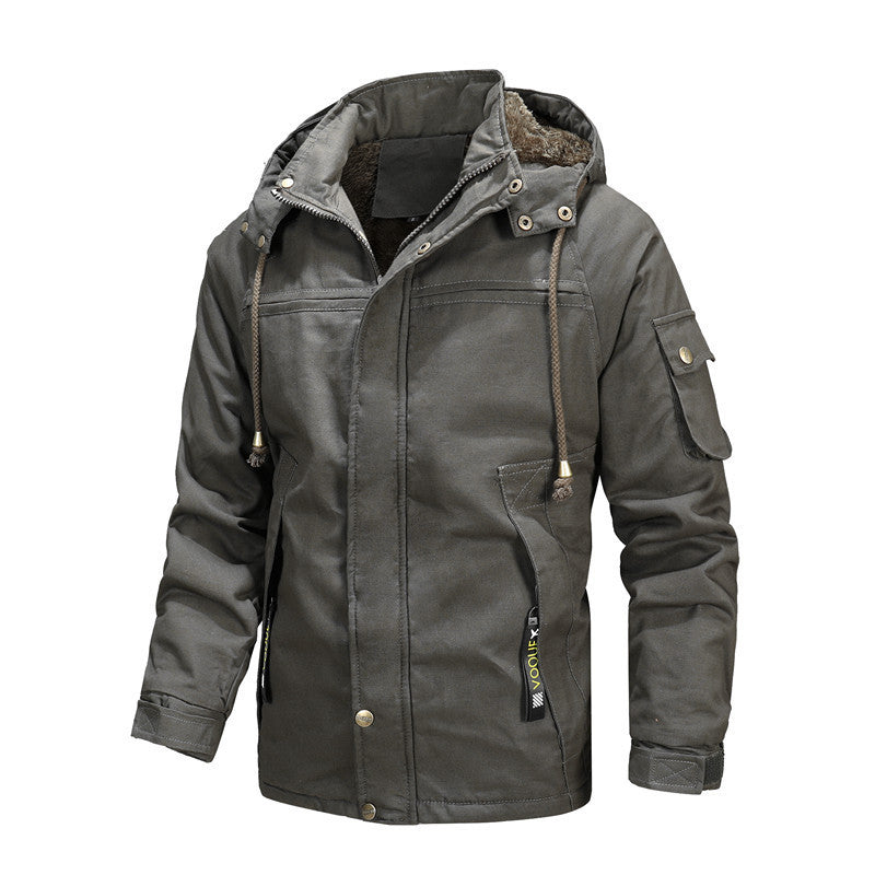 Men's Urban Thermal Canvas Parka with Hood, Sherpa Collar and Multifunctional Outer Pockets Chichicherry