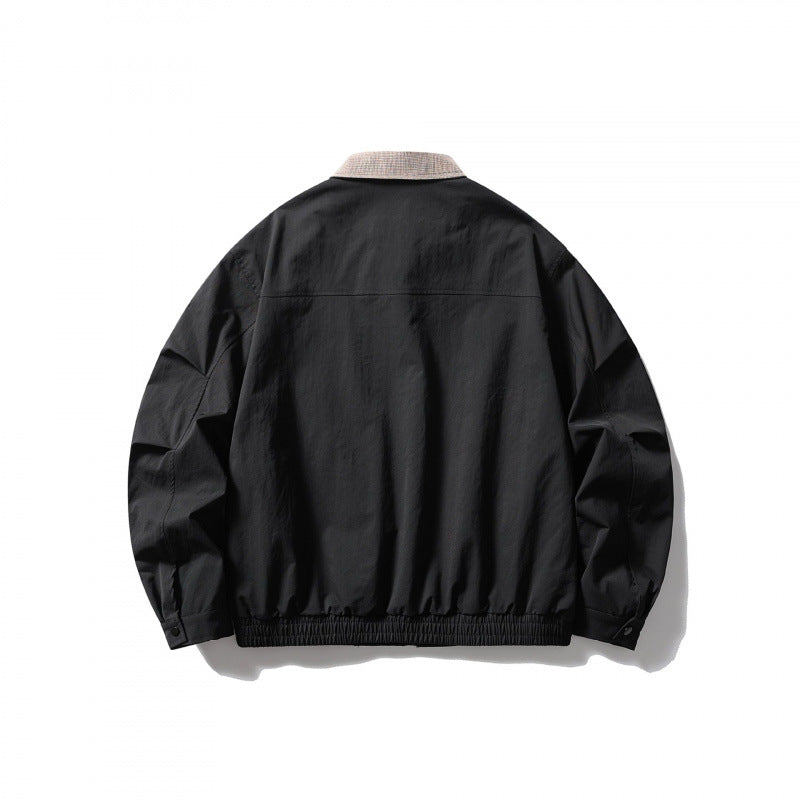 Men's Lightweight Harrington Jacket with Cord Collar and Elastic Hem Chichicherry