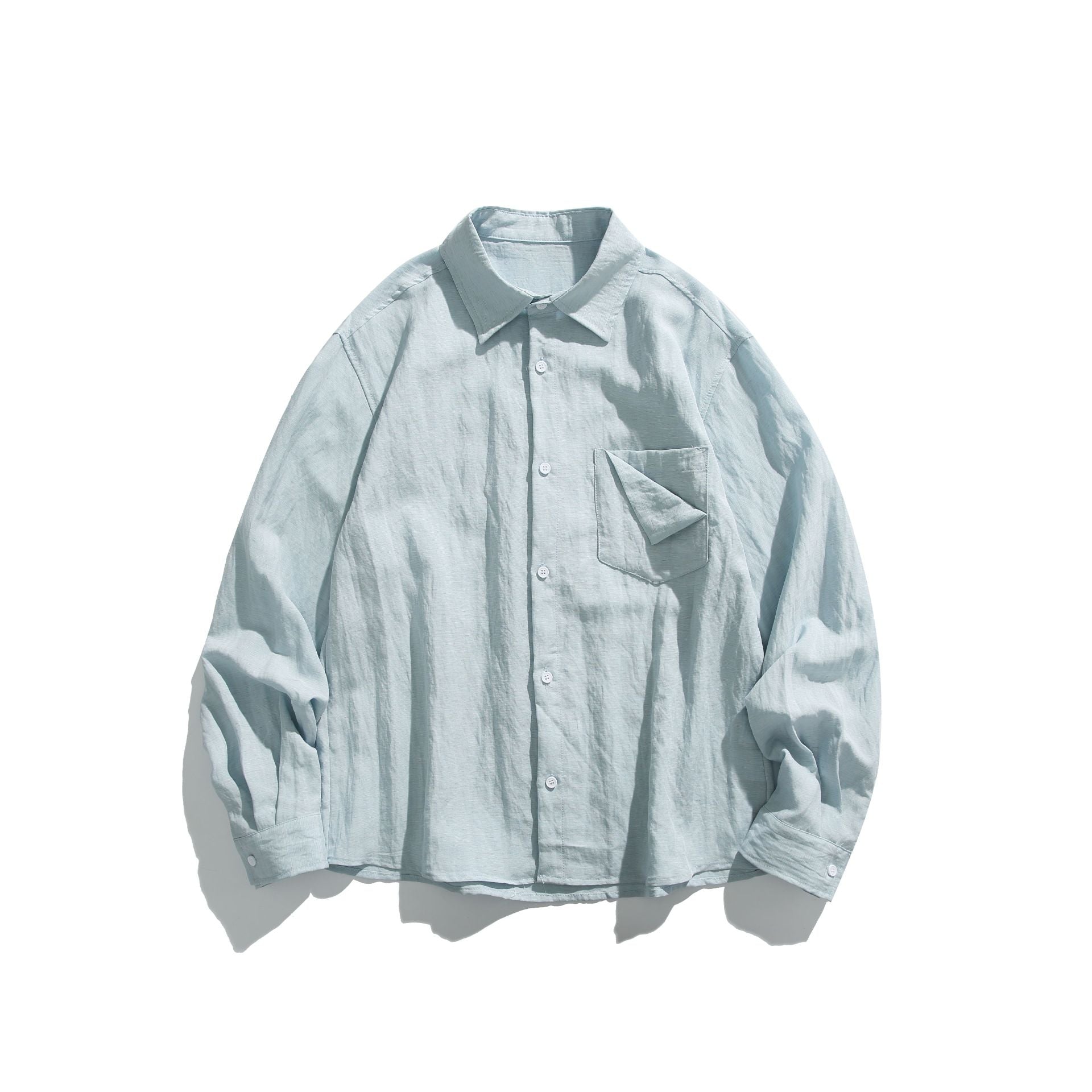 Men's Oversized Linen Blend Shirt Jacket with Chest Pocket and Kent Collar Chichicherry