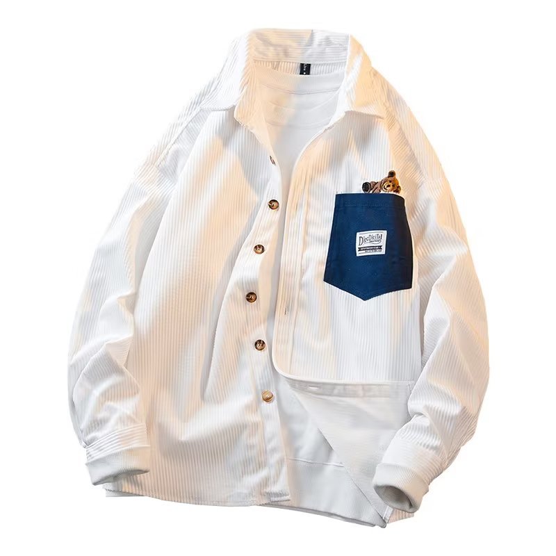 Herren Struktur-Cord-Overshirt mit versteckter Knopfleiste und kontrastierter Innenpattentasche Chichicherry