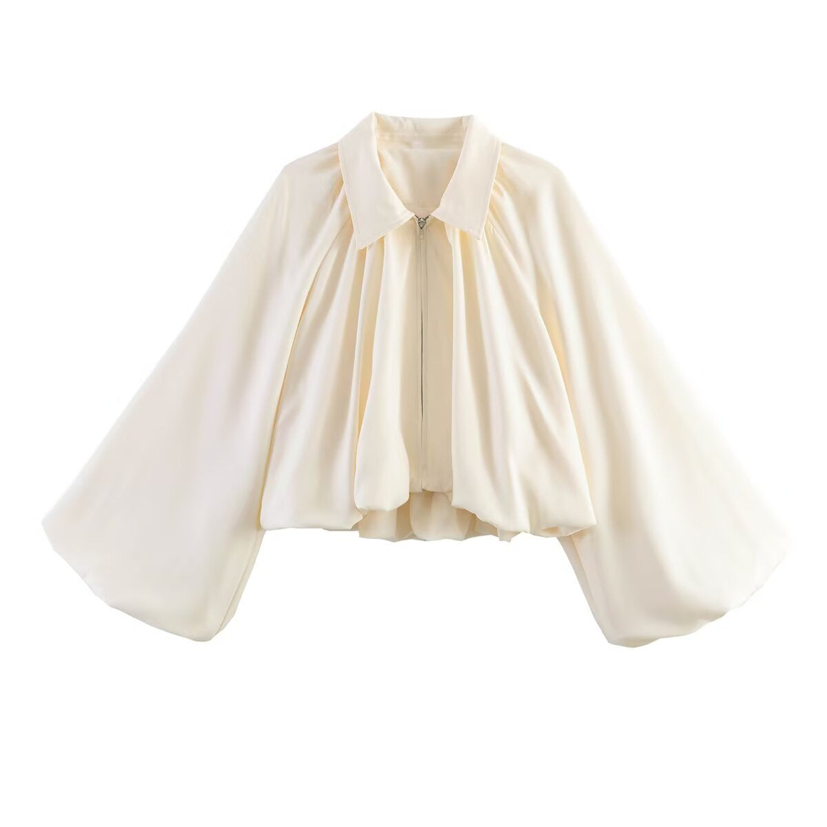 Women’s short-cut blouse jacket with wide balloon sleeve and zipper Chichicherry