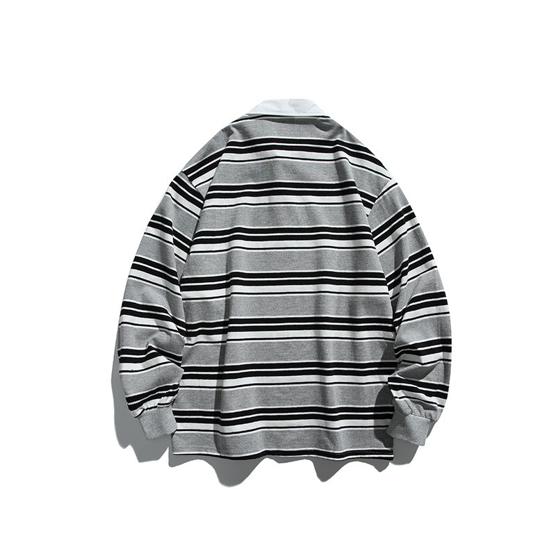 Unisex Oversize-Long Sleeve-Rugby Shirt with Contrast Collar and Distinctive Striped Pattern Chichicherry