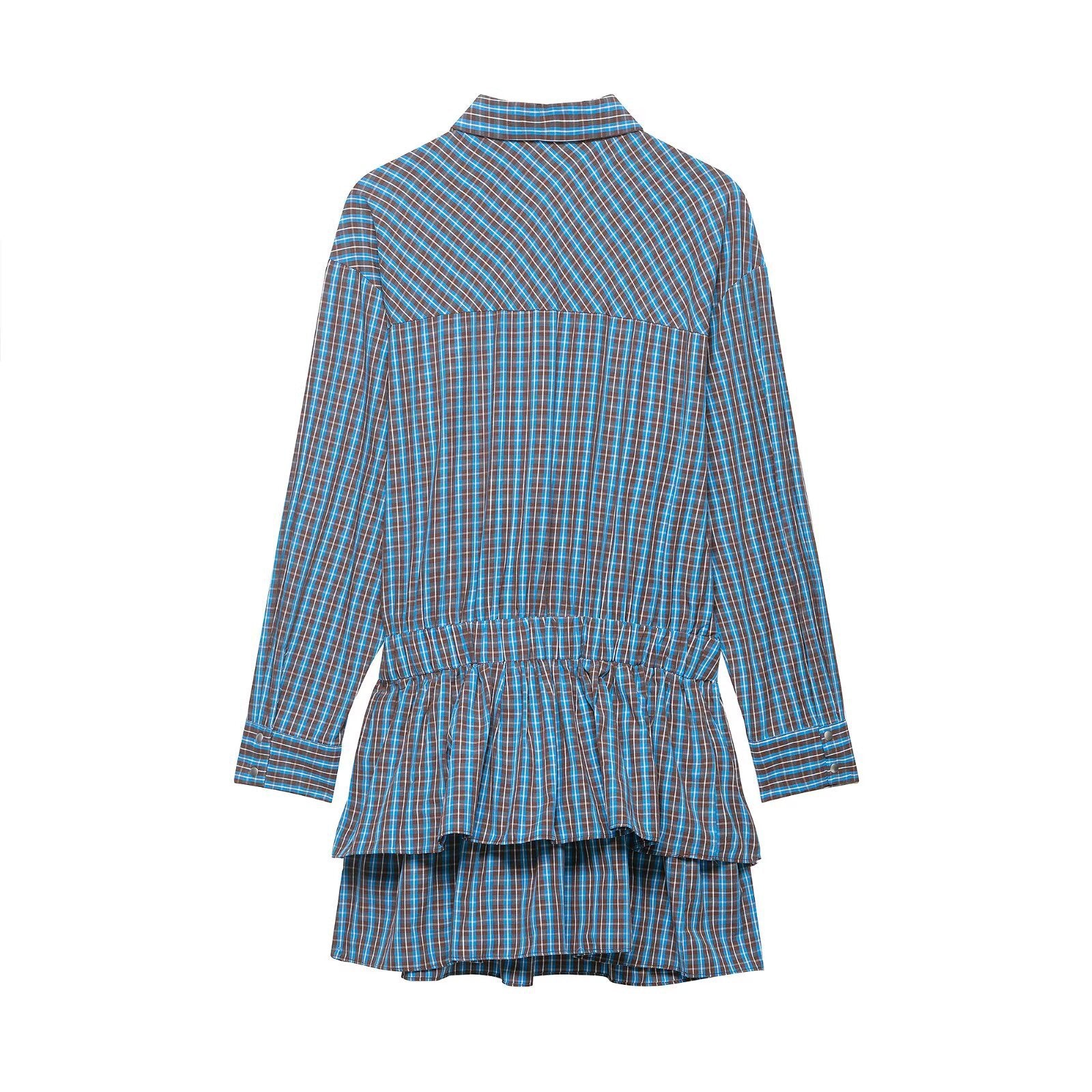 Women's Tailored Shirt Dress in Checkered Pattern with Tying Belt and Tiered Skirt Chichicherry
