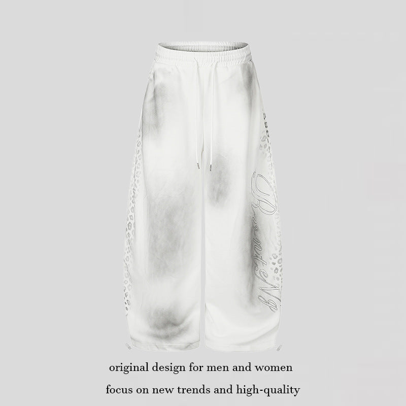 Women's Wide Palazzo Sweatpants with Comfort Waistband, Drawstring and Leopard Side Print Chichicherry