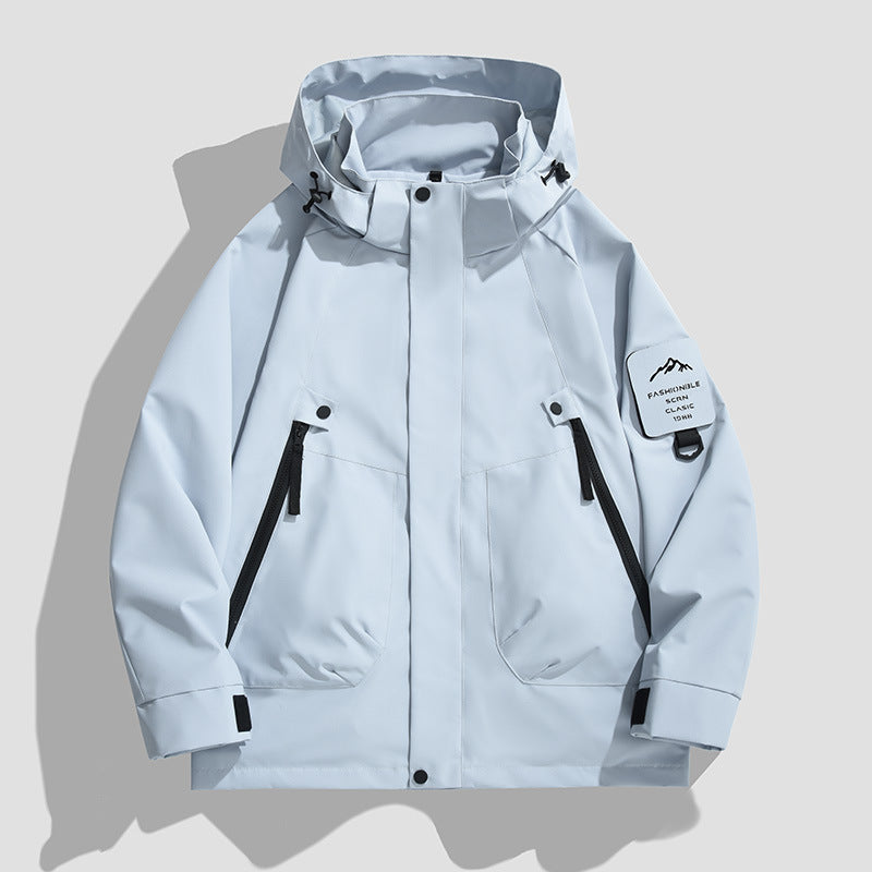 Men's Waterproof Utility Softshell Jacket with Hood, Diagonal Zipper Pockets & Adjustable Sleeve Straps Chichicherry