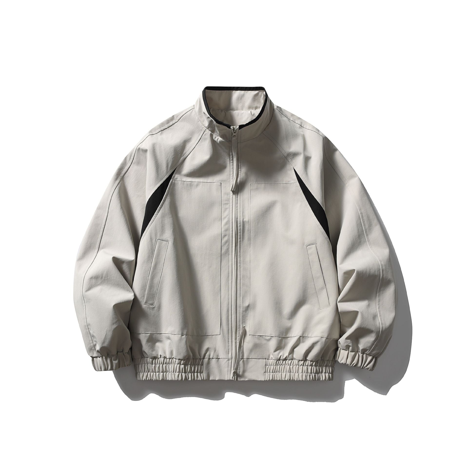 Men's Oversized Bomber Jacket with Stand Collar, Raglan Sleeves, and Elastic Hem Chichicherry