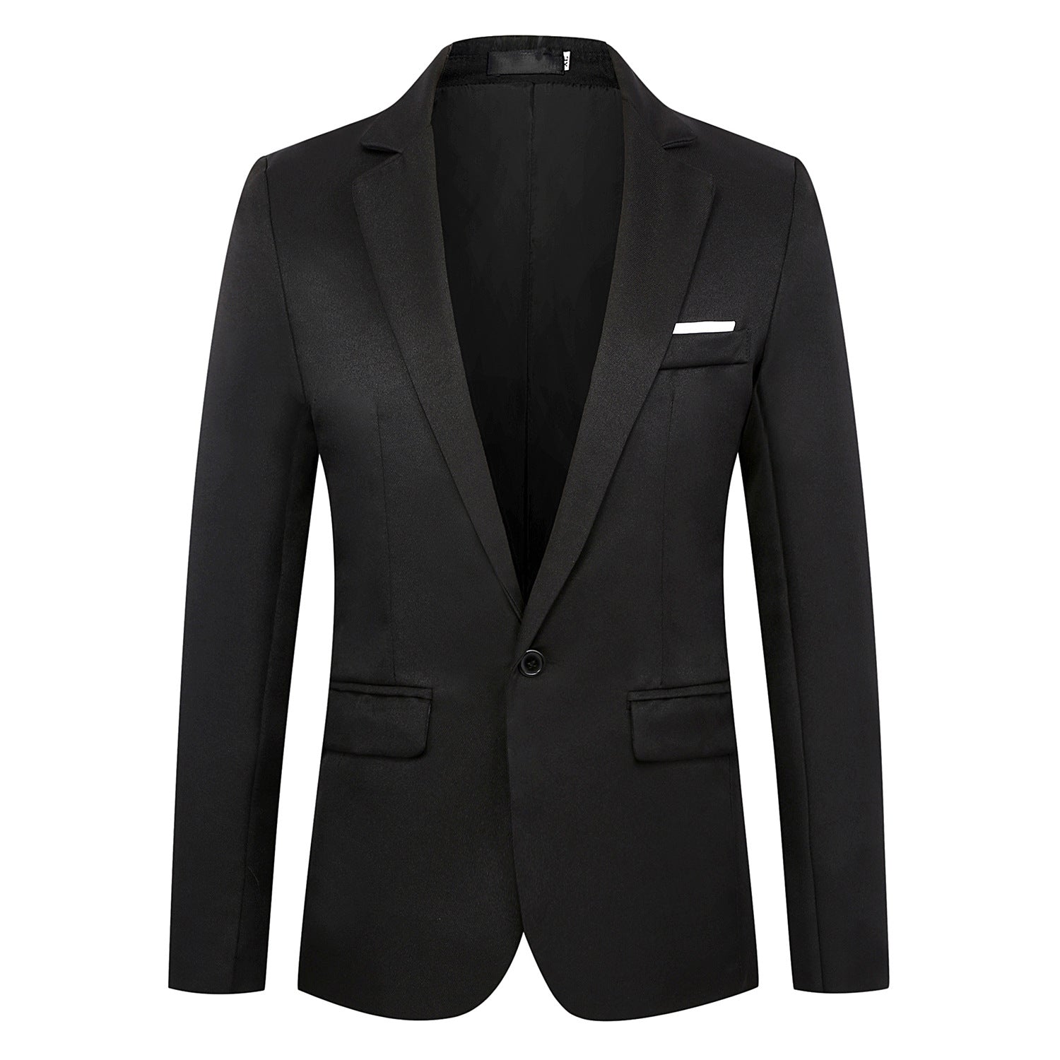 Men's fitted single-breasted satin blazer with single-button closure and shawl collar look Chichicherry