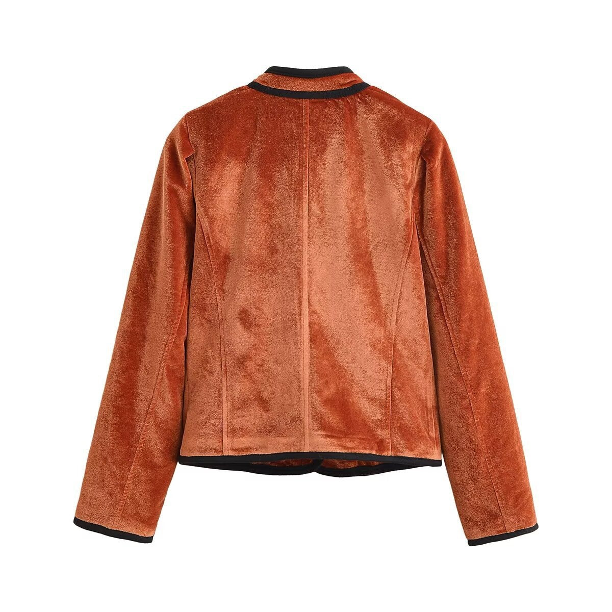 Ladies velvet jacket with stand-up collar, contrasting piping and button closure Chichicherry
