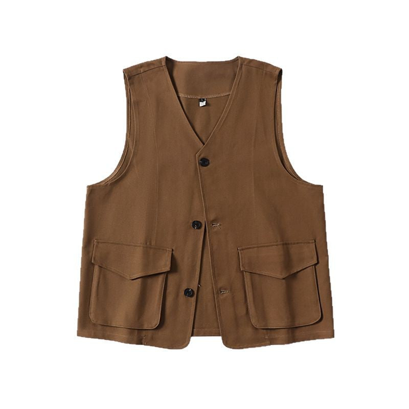 Men's multifunctional cotton vest with patch pockets and V-neck Chichicherry