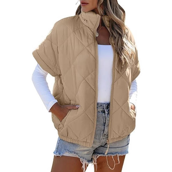 Women's short-sleeve quilted vest with stand-up collar, zipper, and side pockets Chichicherry