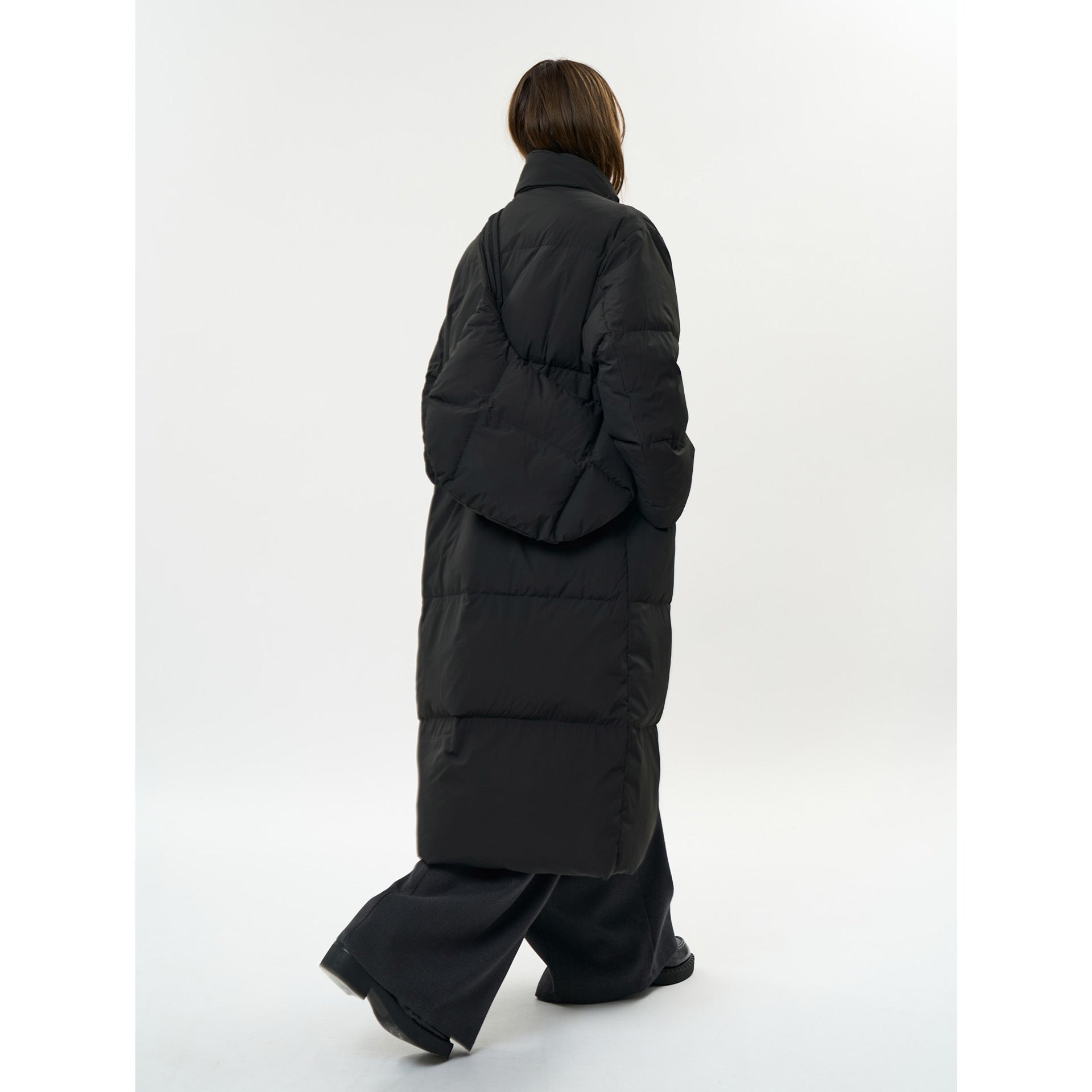 Women's Longer Quilted Down Look Coat with High Stand-Up Collar and Button Toggle Closure Chichicherry