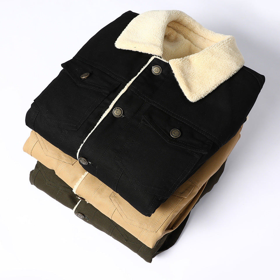 Men's canvas trucker jacket with teddy fleece lining and flap pockets Chichicherry