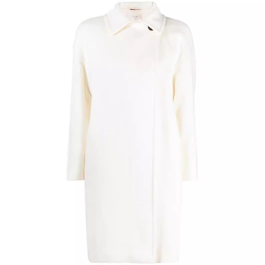 Ladies Oversize Wool Blend Coat with Dropped Shoulders and Minimalist Button Placket Chichicherry