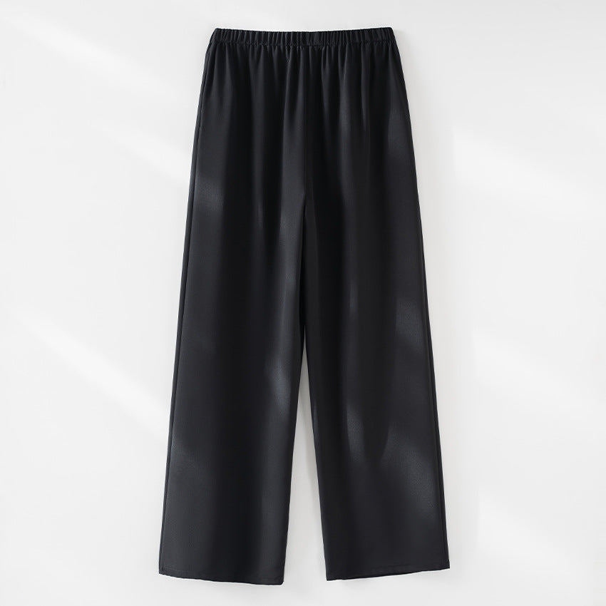 Women's Wide Satin Pants with Comfort Waistband and Flowing Silhouette Chichicherry