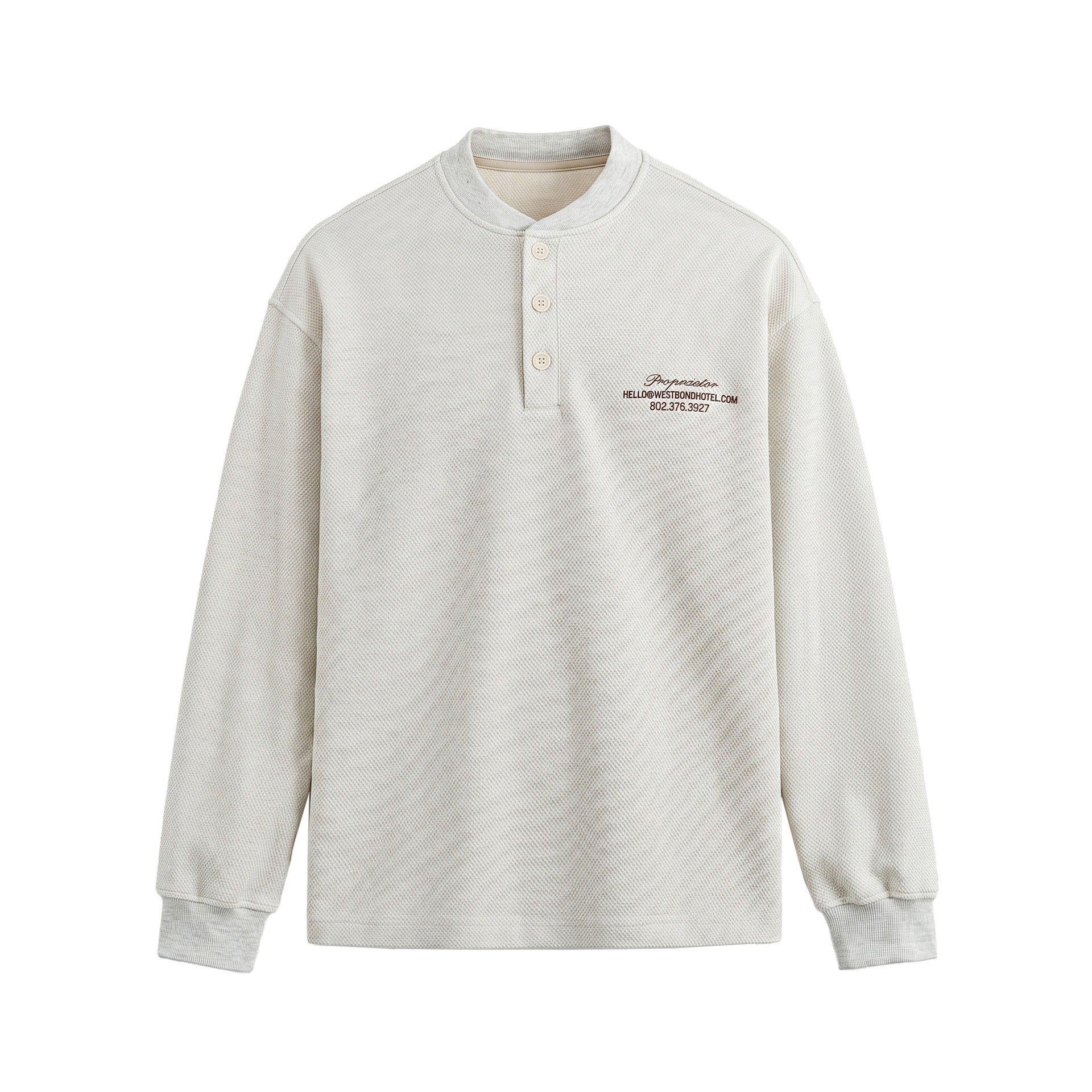 Unisex Structured Henley Sweater with Button Placket and Ribbed Stand Collar Chichicherry