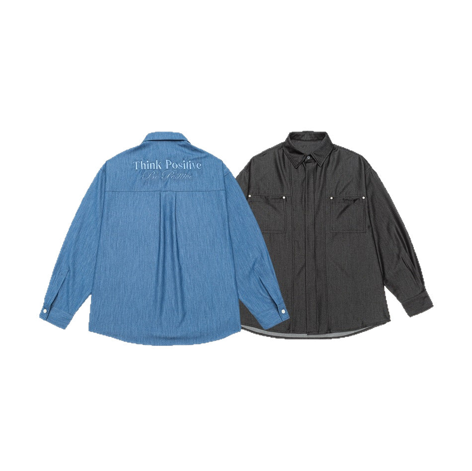 Men's Oversized Shirt Jacket made of lightweight denim quality with concealed button placket and chest pockets Chichicherry