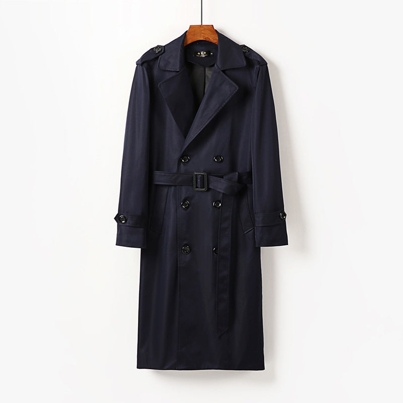 Men's Double-Breasted Trench Coat with Epaulettes, Long Silhouette and Classic Lapels Chichicherry