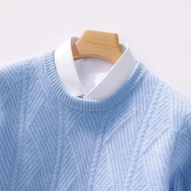 Men's structured crew neck pullover made of soft wool blend with chevron knit Chichicherry