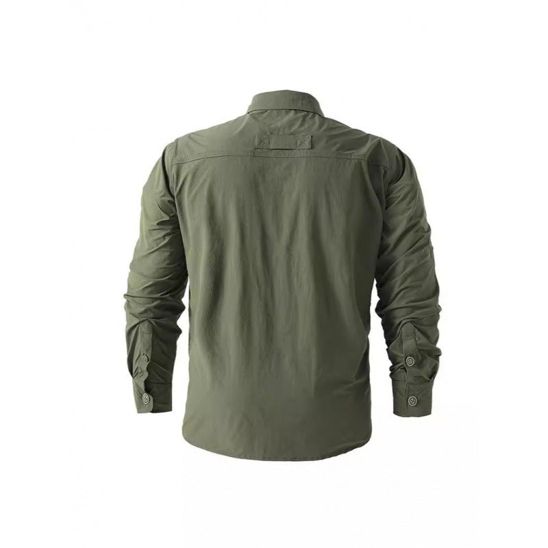 Men's Light Shirt Jacket in Utility Style with Patch Chest Pockets and Button Placket Chichicherry