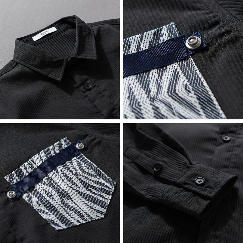 Men's Light Long Sleeve Shirt in Layering Look with finely textured weave and patterned chest pocket Chichicherry