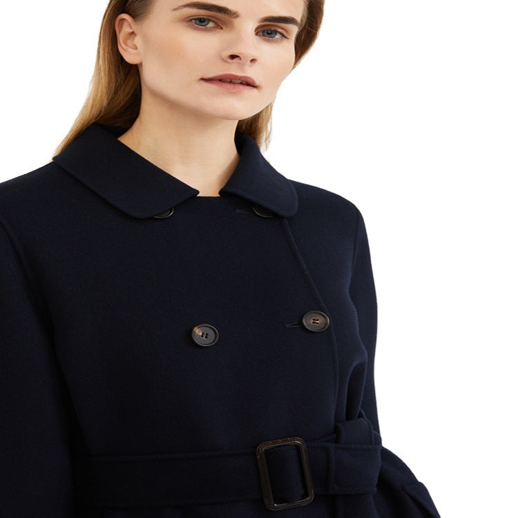 Women's long coat in a minimalist coat dress look with concealed double row and fabric belt Chichicherry