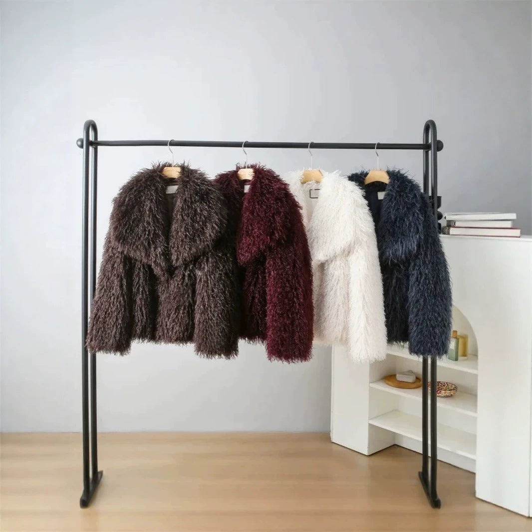 Women's short jacket made of long-pile faux fur with extra wide shawl collar Chichicherry