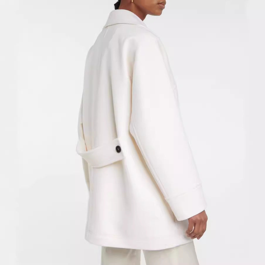Women's short-cut double-breasted wool blend coat with wide shoulder Chichicherry