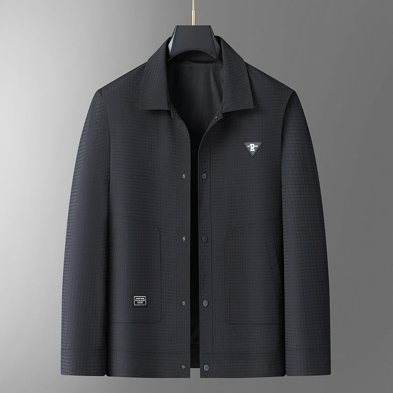 Men's lightweight technical coach jacket with ripstop structure, snap buttons, and patch pockets Chichicherry