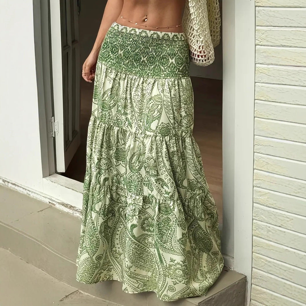 Women’s Maxi Skirt with Smocked Waist and Tiered Ruffle Chichicherry