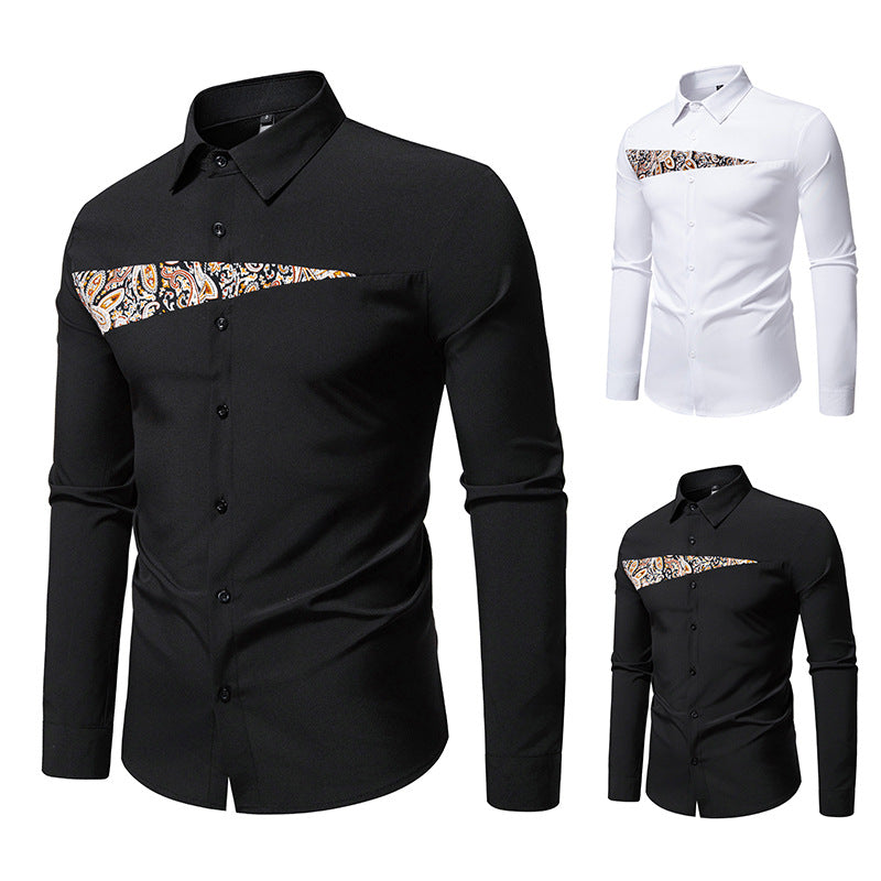 Men's Slim-Fit Business Shirt with Paisley Chest Insert and Kent Collar Chichicherry