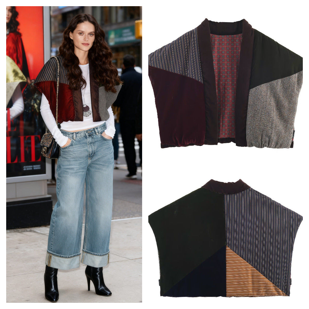 Women's Quilted Patchwork Vest with Voluminous Shawl Collar Chichicherry