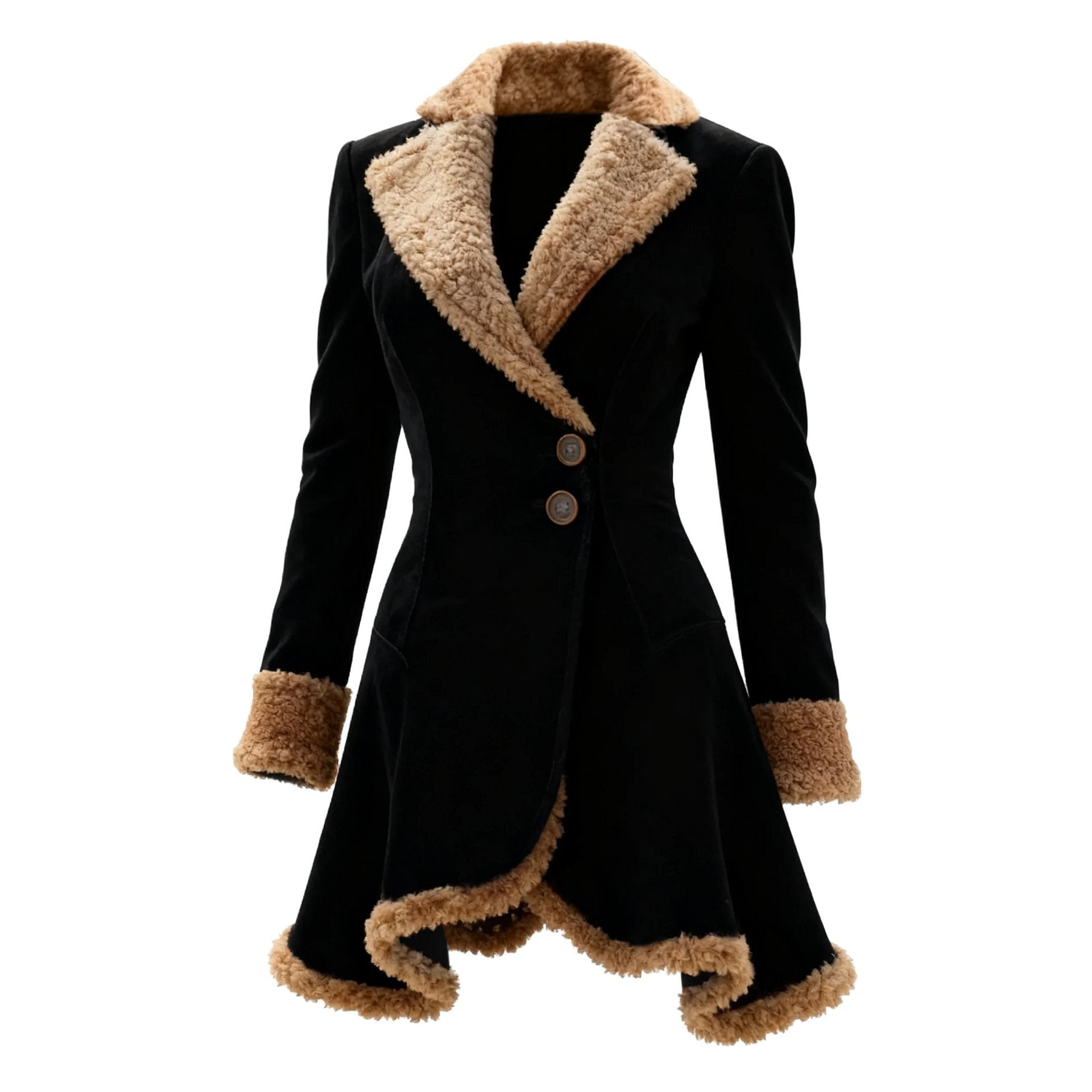 Women's Tailored Suede Imitation Coat with Teddy Lining and Flared Hem Chichicherry