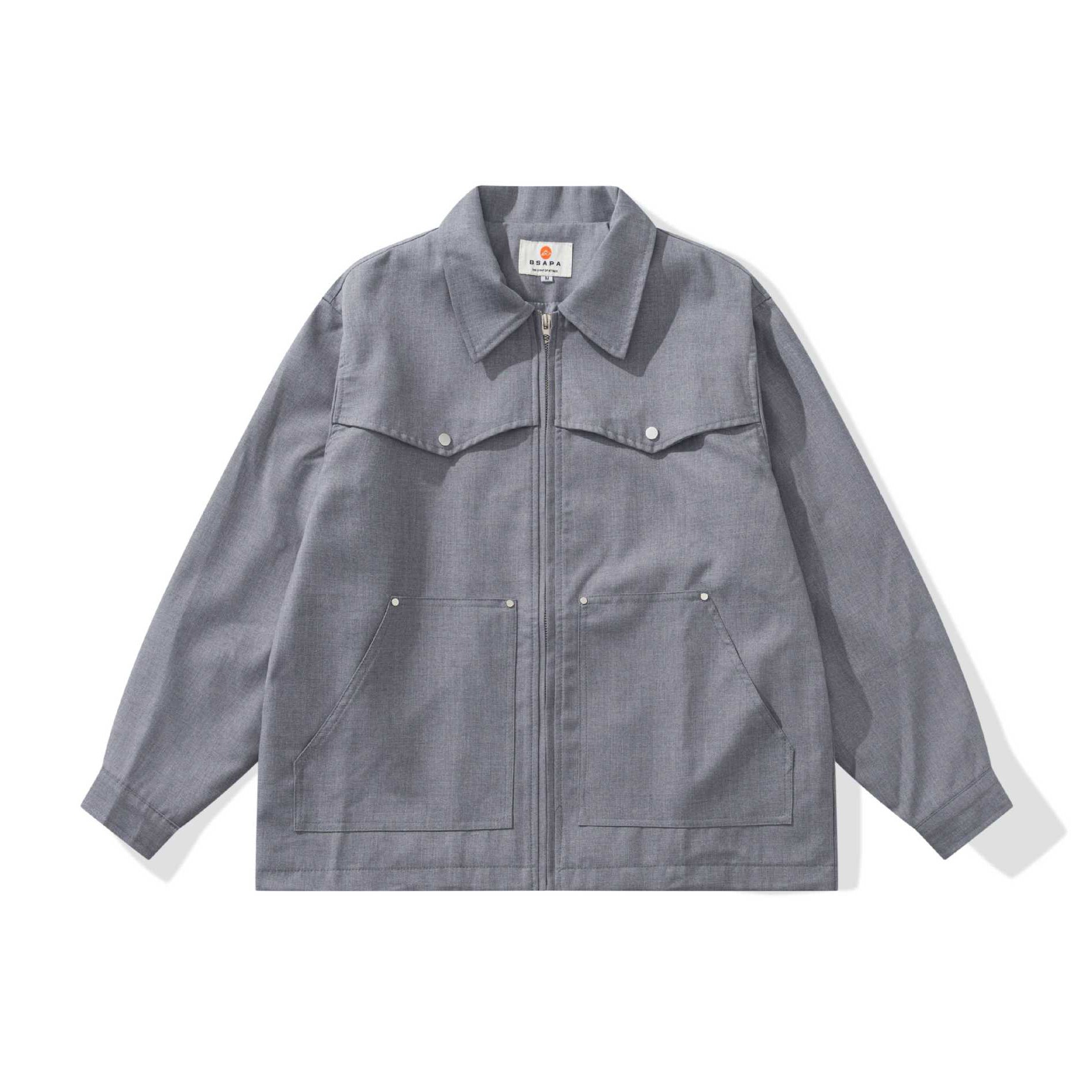 Men's Utility Chore Jacket with Full Zip and Large Flap Pockets Chichicherry