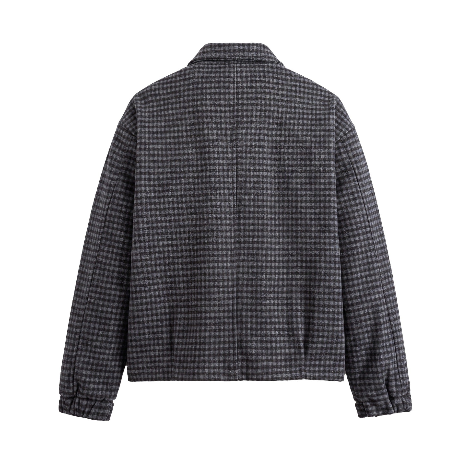 Men's Short-Cut Wool Blend Bomber with Houndstooth Pattern and Concealed Zipper