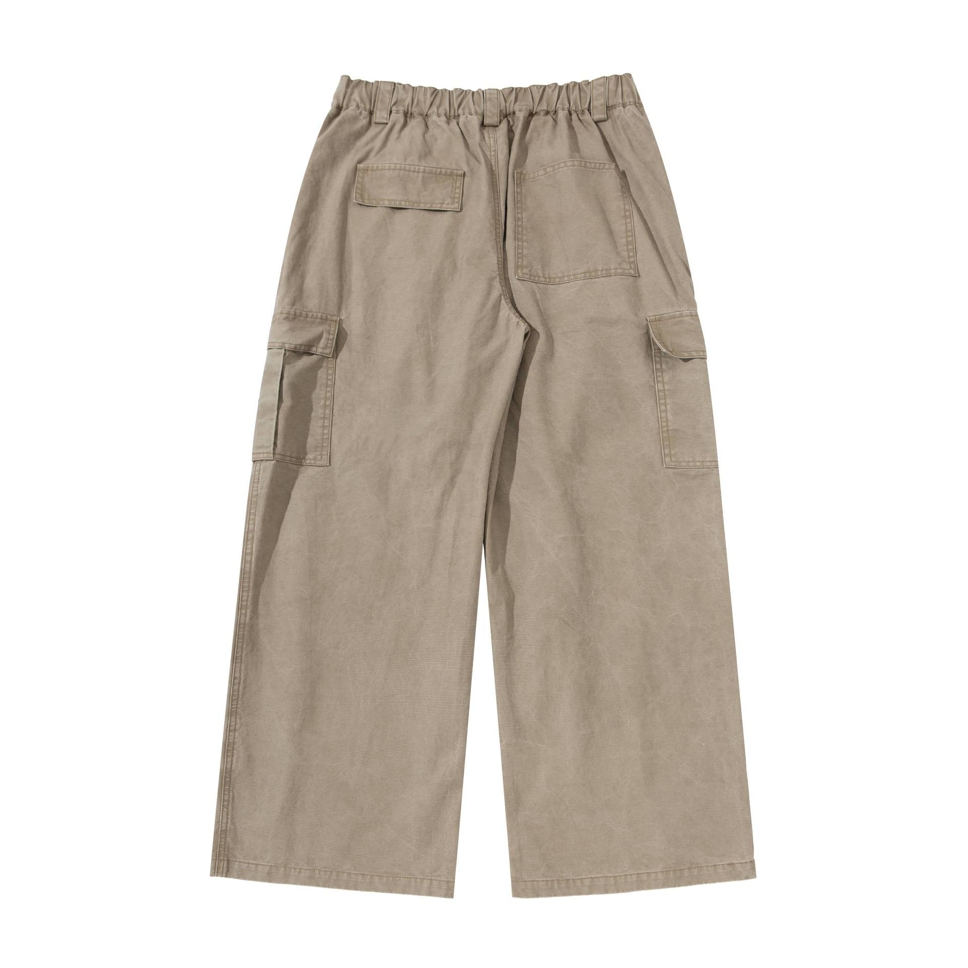 Women's cargo pants with wide leg, high waist, and patch pockets.
