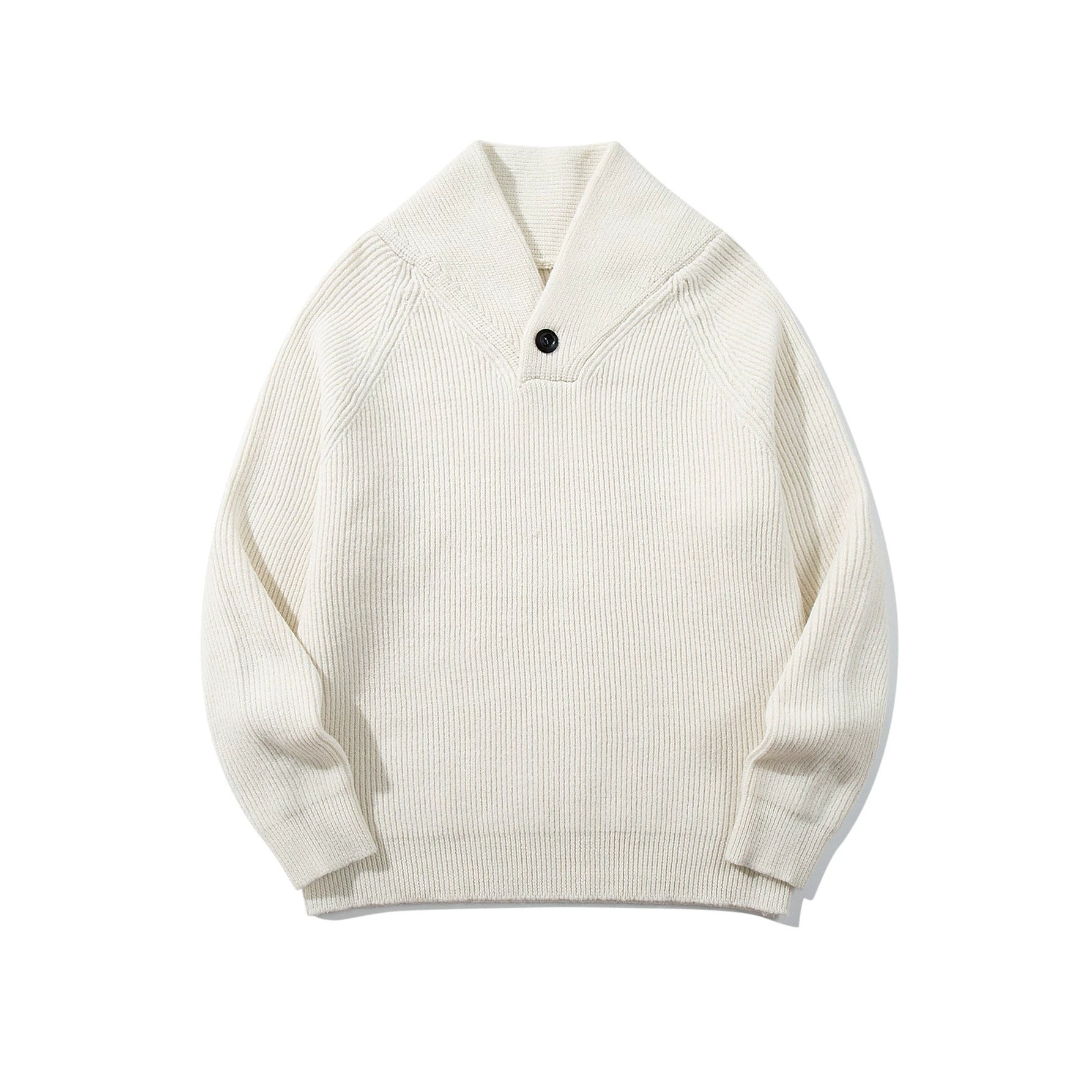 Unisex Ribbed Shawl Collar Sweater with One-Button Detail Chichicherry