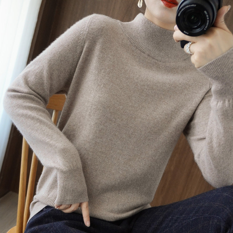 Women's mock neck pullover made of fluffy angora blend with a relaxed balloon sleeve silhouette Chichicherry