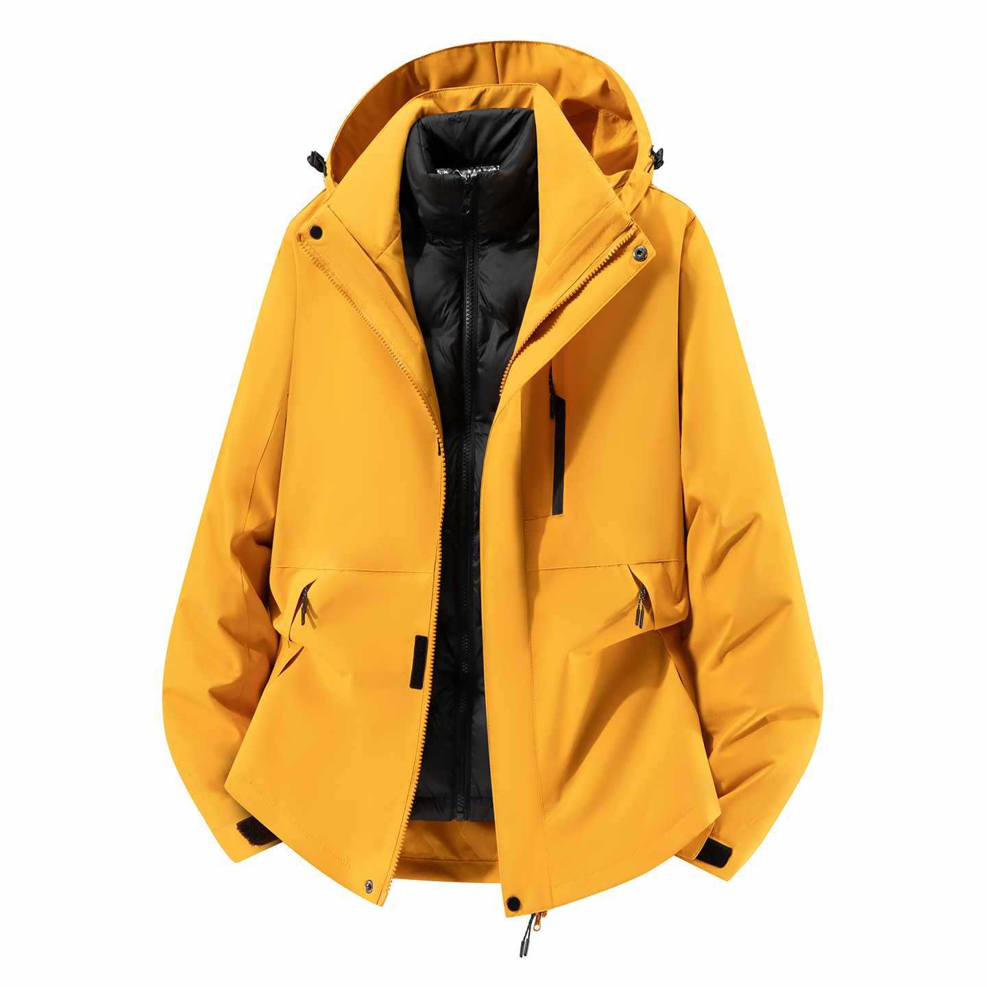 Men's Waterproof Three-Piece Winter Jacket with Removable Down Inner Jacket and Hood Chichicherry