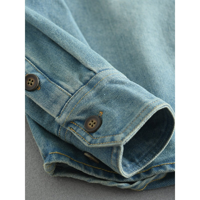Unisex Overshirt aus gewaschenem Denim mit Relaxed‑Schnitt und Pattentaschen Chichicherry