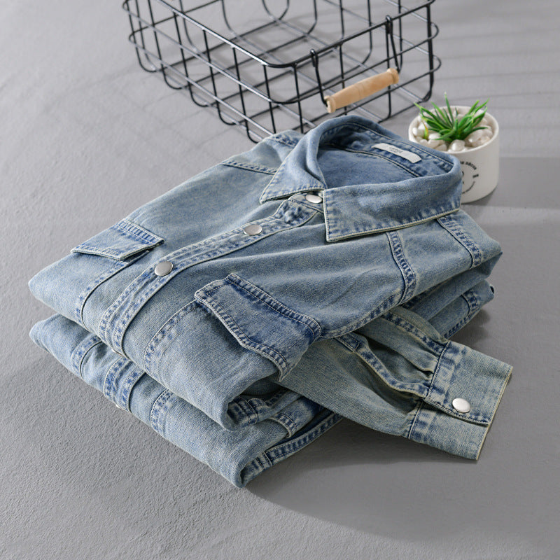 Men's Casual Oversized Denim Shirt Chichicherry