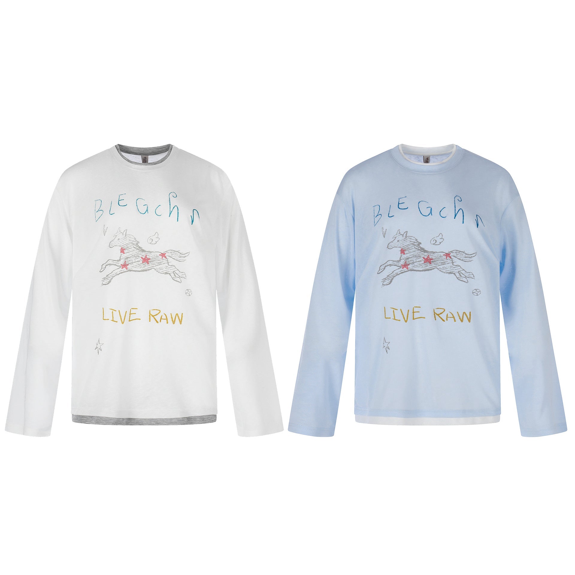 Ladies long-sleeve shirt with illustrative horse print and layer look Chichicherry
