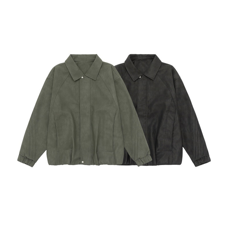 Unisex Boxy Shirt Jacket with concealed press stud placket, raglan seams and elastic hem Chichicherry