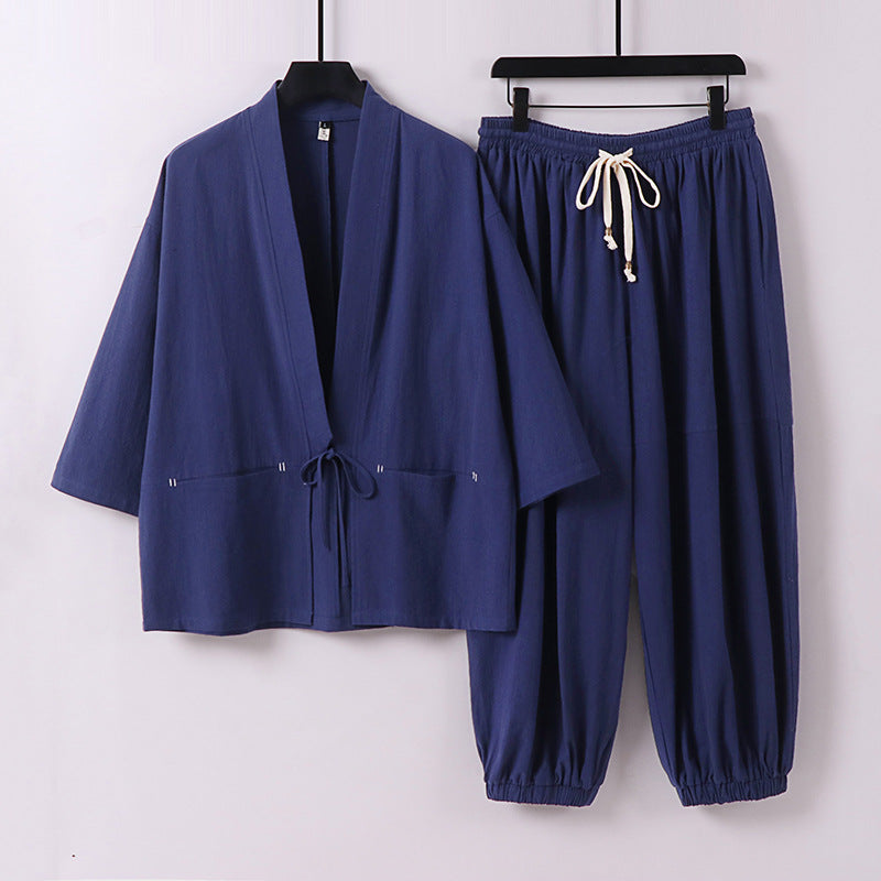 Unisex Lockeres Kimono Loungewear Set made of breathable cotton blend with drawstring waist and gathered ankles Chichicherry
