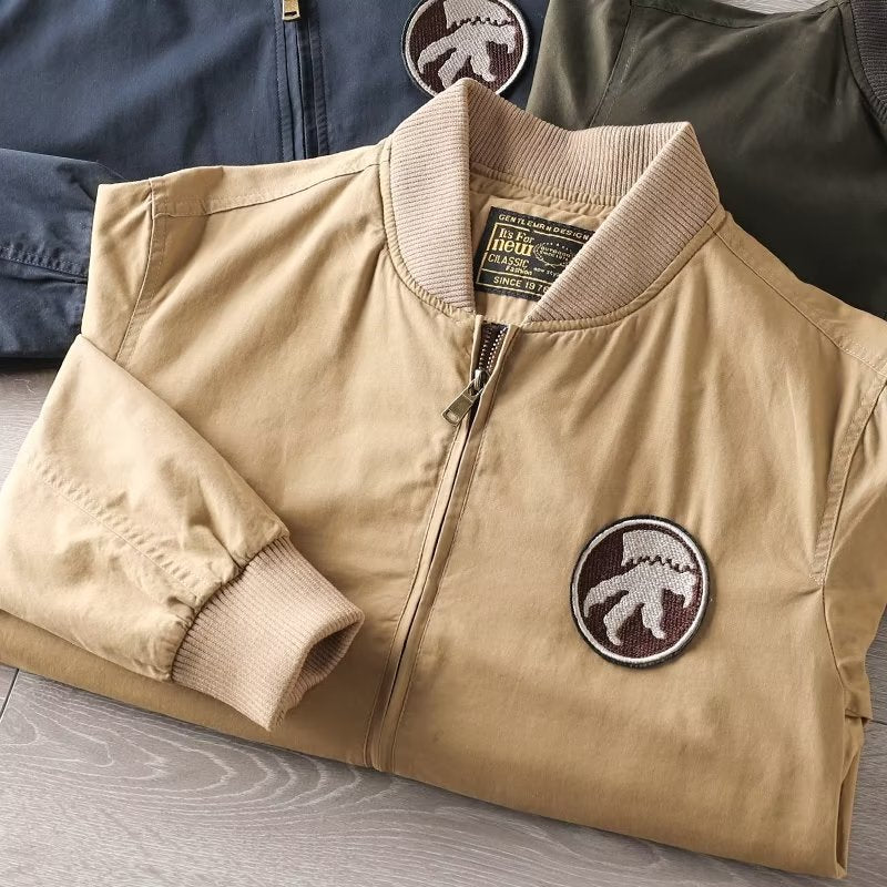 Herren Casual Bomberjacke mit Reißverschluss, Brustpatch und Ärmel-Taschendetail Chichicherry