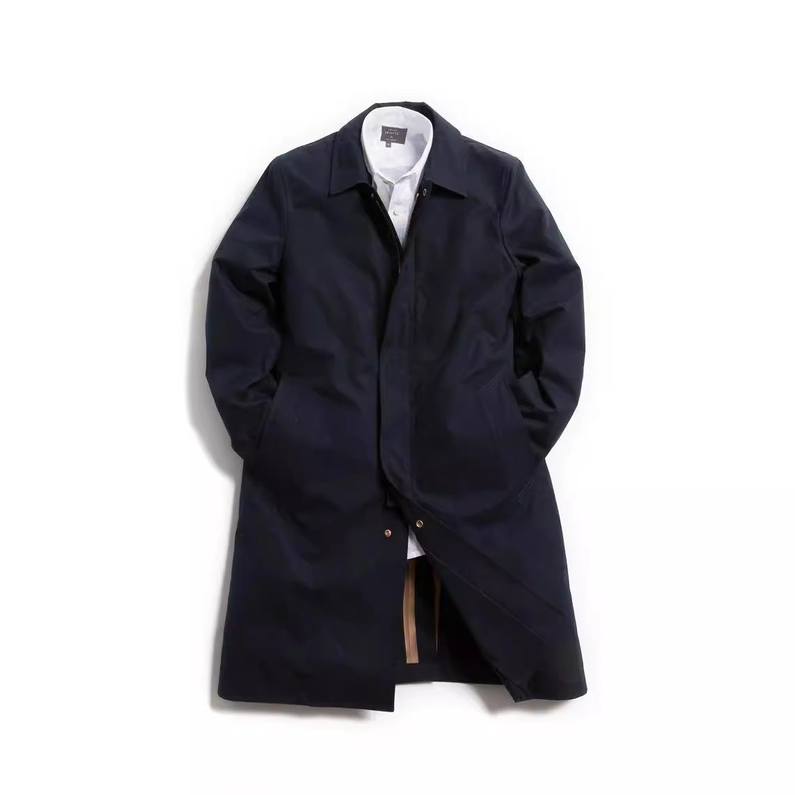 Men's Mid-Length Single-Breasted Coat with Concealed Button Placket and Tailored Silhouette Chichicherry
