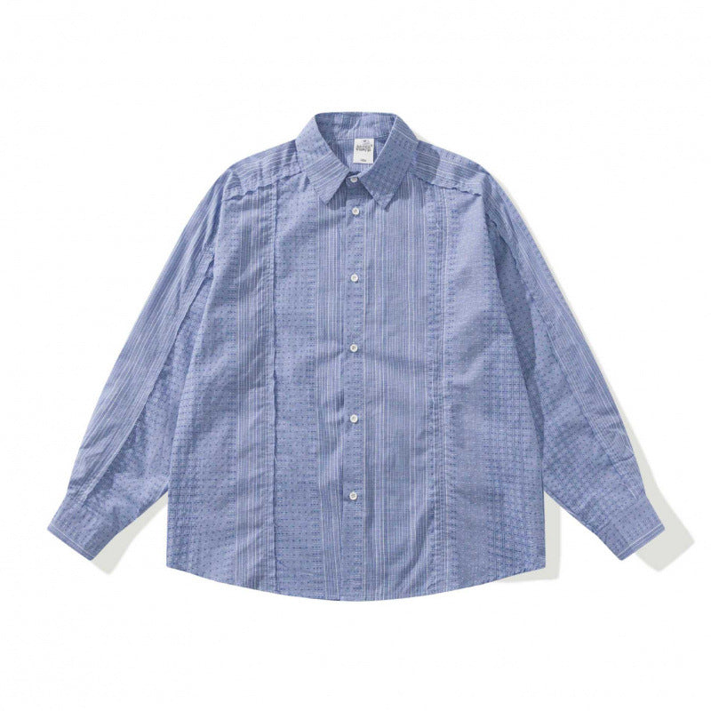 Unisex Oversize-Long Sleeve Shirt made of lightweight textured cotton with a Kent collar and fine striped border Chichicherry