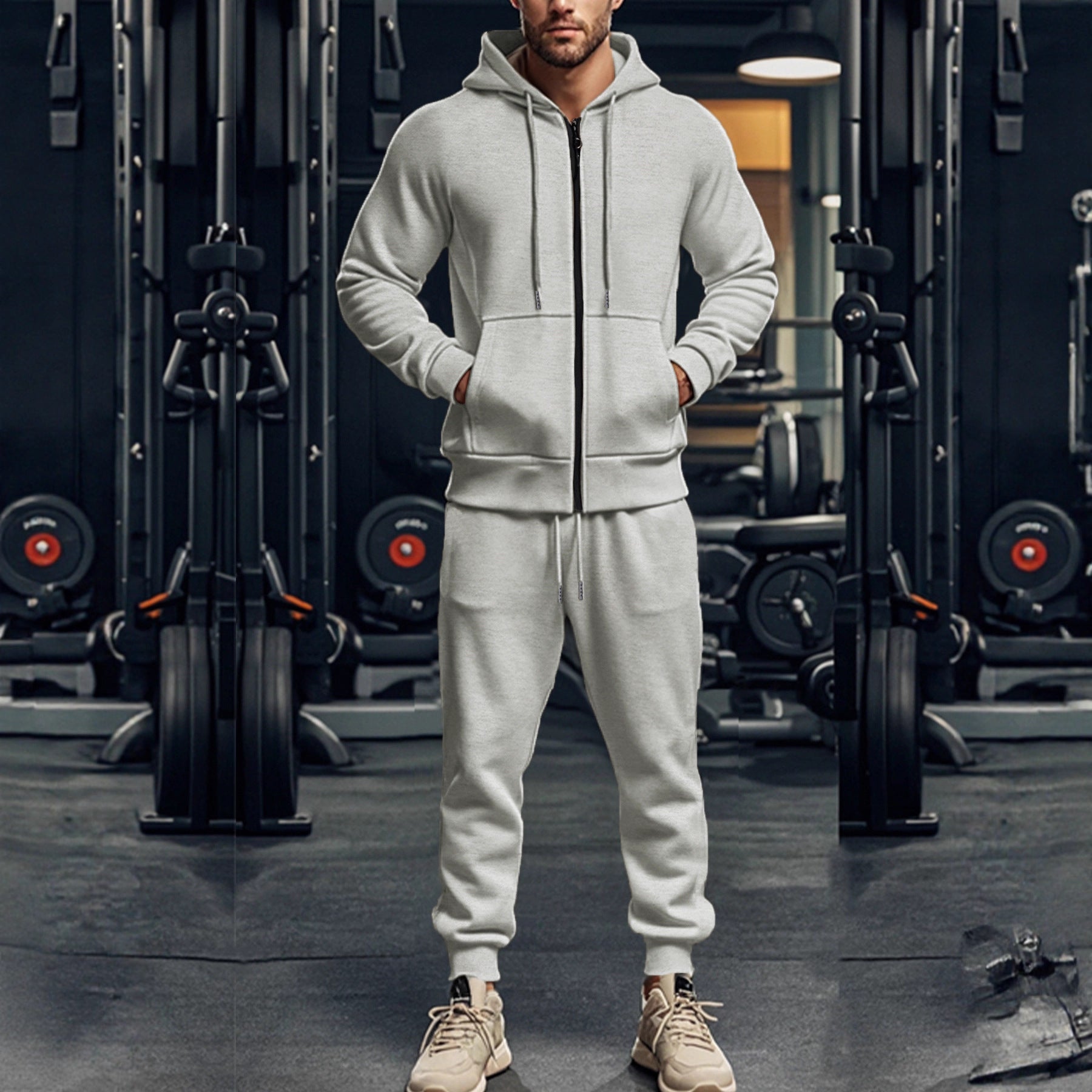 Men's Complete Sweatset with Zipper Hoodie and Tapered Jogging Pants Chichicherry