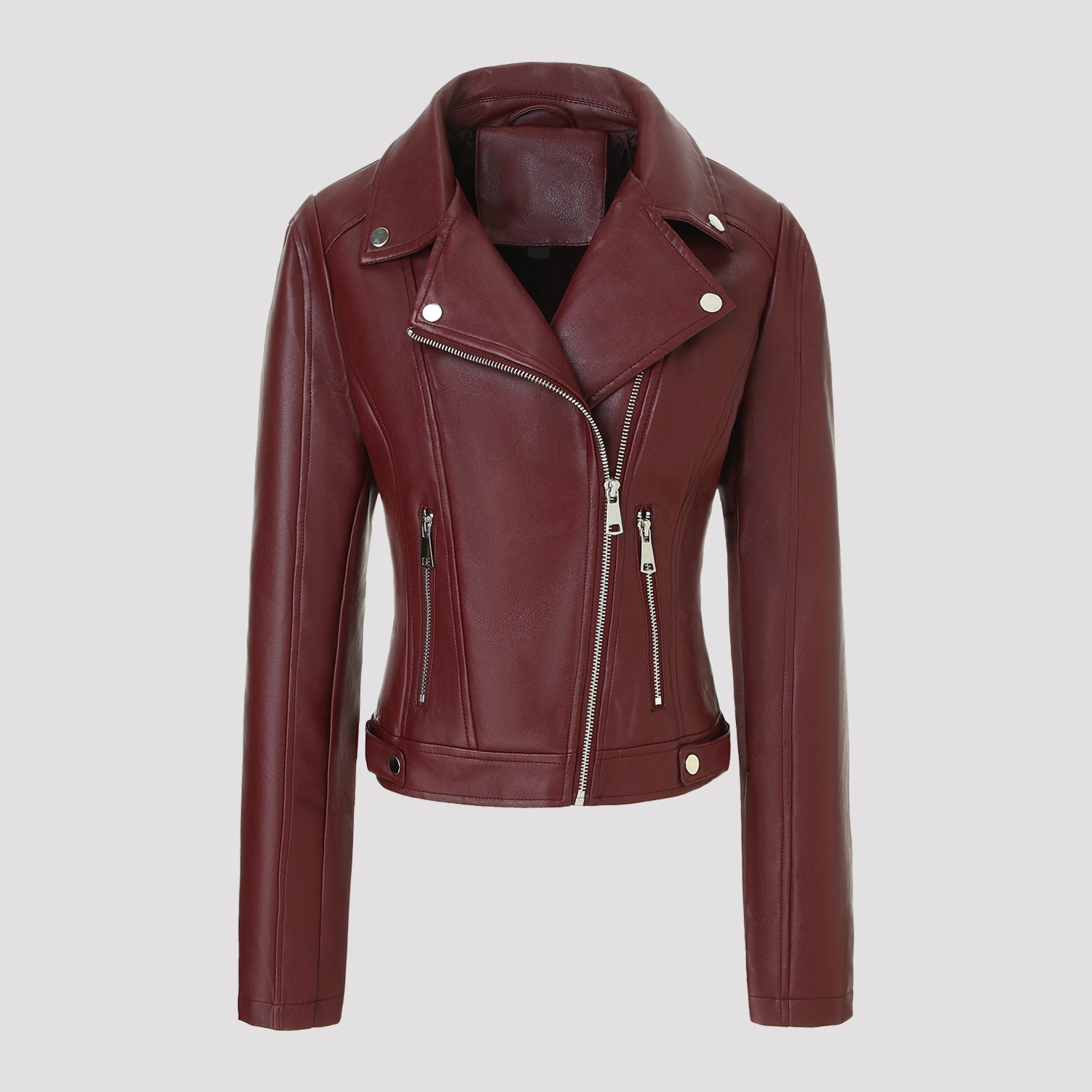 Women short fitted biker jacket made of Nappa leather with asymmetrical zipper Chichicherry