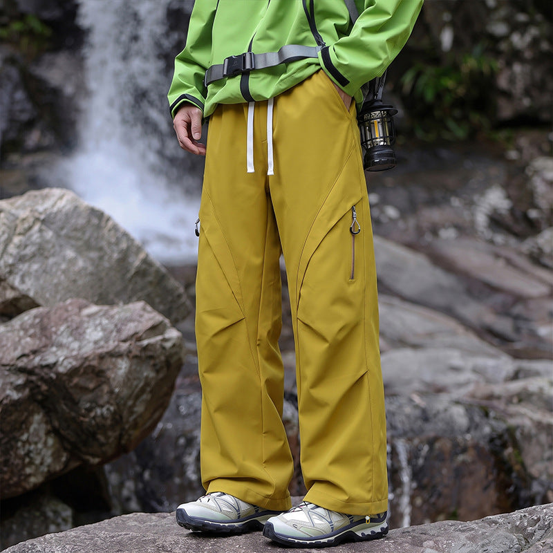 Unisex Water-repellent technical Cargo pants with wide leg, zip pockets and drawstring Chichicherry